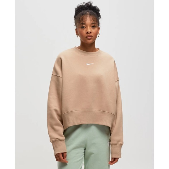 Nike Phoenix Crewneck Sweatshirt Women Medium Beige Pullover Long Sleeve Casual - Picture 1 of 11